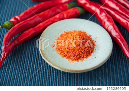 Chili peppers and chili peppers on a plate 133286605