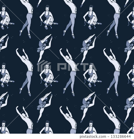 Square image of grey male and female ballet dancers on black background Square image of grey male and female ballet dancers on black background 133286644