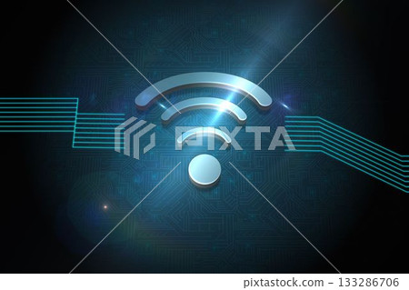 Shiny wifi icon on black background 133286706