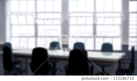 Flat design boardroom is showing white conference table with chairs, water pitcher and glasses Flat design boardroom is showing white conference table with chairs, water pitcher and glasses 133286719