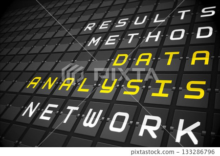 Data analysis buzzwords on black mechanical board 133286796
