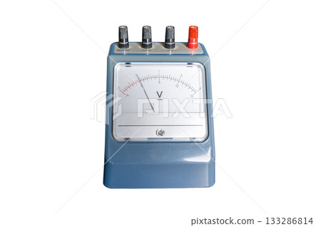 Front view of an analog voltmeter 133286814