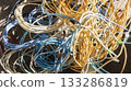 Piles of blue and yellow LAN cables 133286819