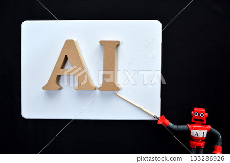 Image of an AI robot lecturing with a pointer 133286926