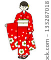 Red furisode (long-sleeved kimono) - front 133287018