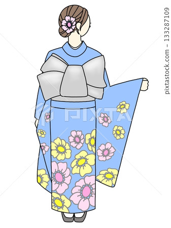 Light blue furisode (long-sleeved kimono) - back 133287109