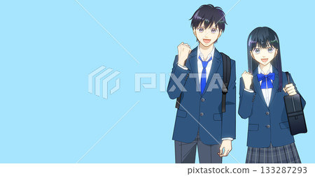動漫風格的插圖,描繪了背著背包和書包的高中或初中男女學生。 動漫風格的插圖,描繪了背著背包和書包的高中或初中男女學生。 133287293