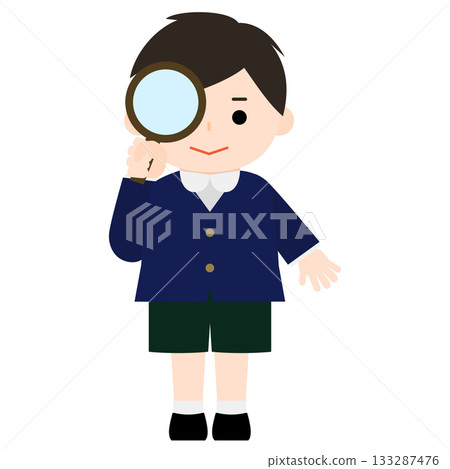Boy examining with a magnifying glass Boy examining with a magnifying glass 133287476
