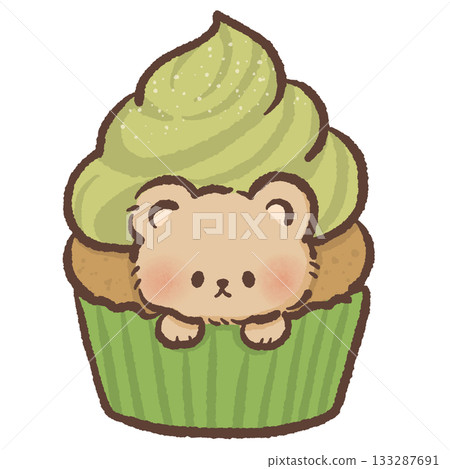 Cute matcha cupcake bear dessert illustration with kawaii pastel bakery vibes, sweet green tea frosting treat ideal for cozy food themed designs Cute matcha cupcake bear dessert illustration with kawaii pastel bakery vibes, sweet green tea frosting treat ideal for cozy food themed designs 133287691