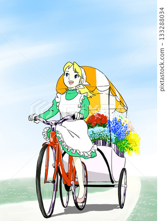 A girl selling flowers from a van A girl selling flowers from a van 133288034