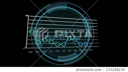 Displaying circular HUD on dashboard with grid lines, line graph Jan-Sep and DATA PROTECTION text 133288230