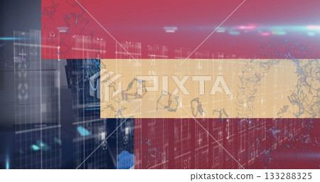 Displaying horizontal red and yellow bars over server grid, with wireframe clusters Displaying horizontal red and yellow bars over server grid, with wireframe clusters 133288325