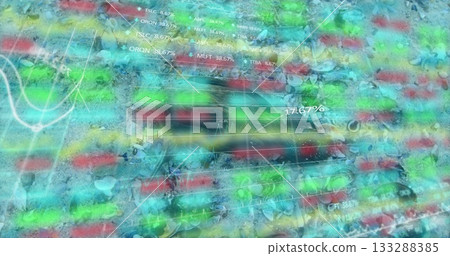 Showing seedlings growing in soil bed, with trays, RGB ticker bars, graph overlay and stock tickers 133288385