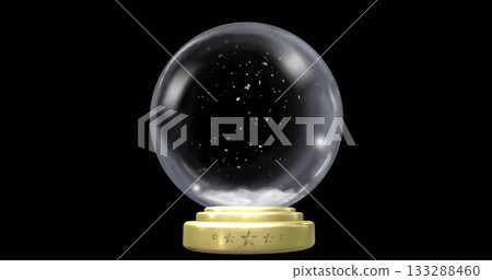 Showcasing transparent glass sphere resting on gold star base in studio, containing white particles Showcasing transparent glass sphere resting on gold star base in studio, containing white particles 133288460