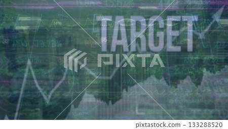 White TARGET highlighting trends on data dashboard, with line graphs bars %labels gridlines axes 133288520