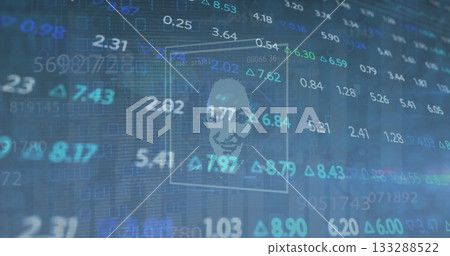 Highlighting face box showing profile icon on trading dashboard, with floating values and arrows 133288522