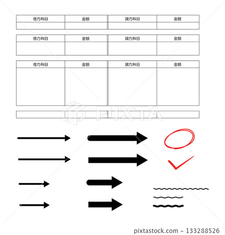 記帳日記帳分錄範本和箭頭標記集 記帳日記帳分錄範本和箭頭標記集 133288526
