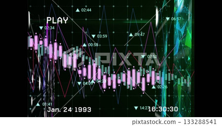 Displaying candlestick and line graphs in terminal, featuring time codes, glitches, patterns, PLAY Displaying candlestick and line graphs in terminal, featuring time codes, glitches, patterns, PLAY 133288541