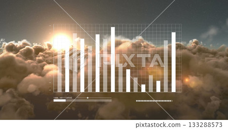 White bar chart floating above clouds under sun, with grid lines and slider handle numeric readout White bar chart floating above clouds under sun, with grid lines and slider handle numeric readout 133288573