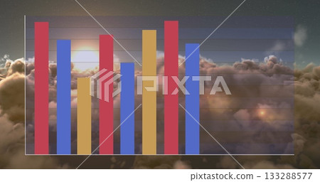 Displaying transparent bar chart showing colored bars over sea of clouds, with gridlines and axis Displaying transparent bar chart showing colored bars over sea of clouds, with gridlines and axis 133288577