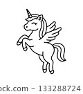 Fun and whimsical unicorn with wings in a playful pose, suitable for children s art and decorations 133288724