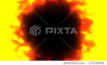 Vibrant fiery energy ring forming a glowing circular portal with intense yellow and red heat surrounding a dark void Vibrant fiery energy ring forming a glowing circular portal with intense yellow and red heat surrounding a dark void 133288902