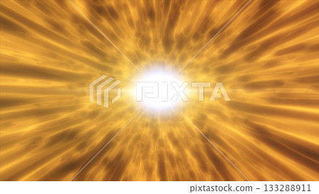 Golden glowing tunnel with bright white core and flowing energy waves in motion 133288911