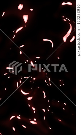 Shiny glowing red liquid shapes floating on a dark background with fluid and surreal appearance 133288916