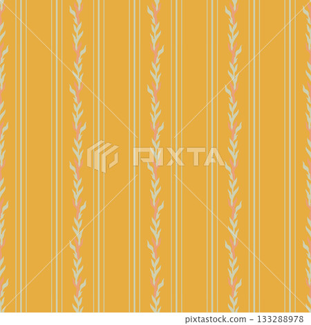 Yellow Ornamental Fern Spiral Stripes 133288978
