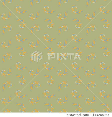 Orange Botanical Circular Medallions Pattern 133288983