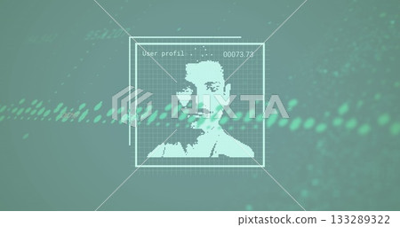 Displaying pixelated user profil avatar on teal interface with grid, code 00073 133289322