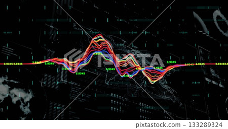 Generating waveform with numeric labels over world map in dashboard with glitch grid panels 133289324