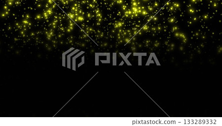 Scattering bright yellow glowing light specks over abstract digital space, with luminous effect Scattering bright yellow glowing light specks over abstract digital space, with luminous effect 133289332