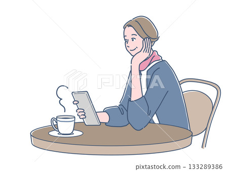A stylish senior woman is using a smartphone in a cafe 133289386