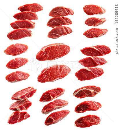 Set of fresh Duck breast cut, isolated on white background, showcasing culinary concept Set of fresh Duck breast cut, isolated on white background, showcasing culinary concept 133289418