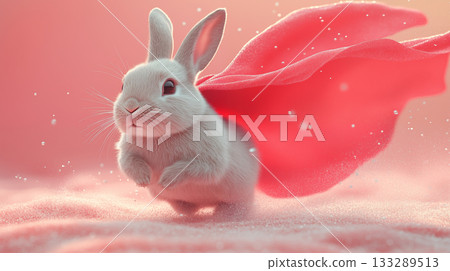 White rabbit superhero with flowing cape, magical character concept 133289513