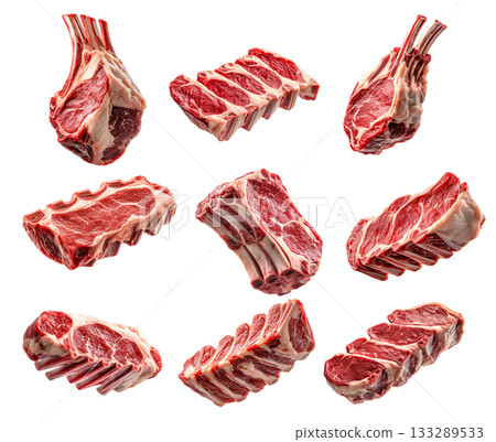 Set of rack of Lamb, isolated on white background, showcasing culinary concept 133289533