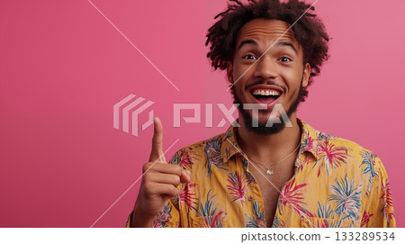 Young man gesturing excitedly against pink background, positive energy concept Young man gesturing excitedly against pink background, positive energy concept 133289534