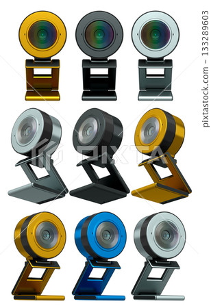 Web camera on stand for online video chat and conference on yellow background Web camera on stand for online video chat and conference on yellow background 133289603