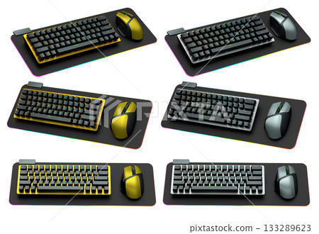 Collection of mechanical keyboards and mouse isolated on white background with clipping path 133289623