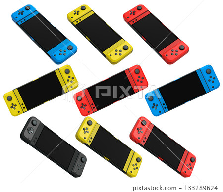 Realistic video game controllers console attached to mobile phone isolated on white Realistic video game controllers console attached to mobile phone isolated on white 133289624