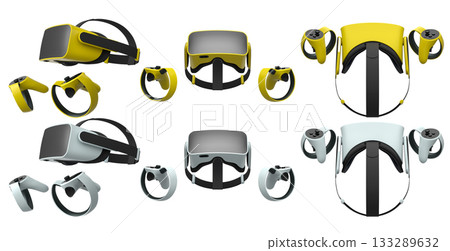Virtual reality glasses and headset with controllers isolated on white background with clipping path Virtual reality glasses and headset with controllers isolated on white background with clipping path 133289632