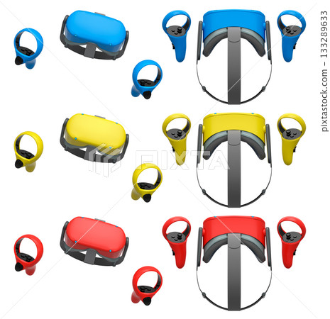 Virtual reality glasses and headset with controllers isolated on white background with clipping path 133289633