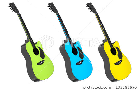Set of electric acoustic guitar isolated on white transparent background. 133289650