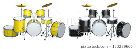 Set of realistic drums with metal cymbals or drumset on white background 133289665