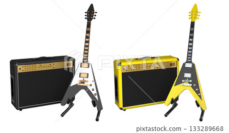 Set of amplifier with acoustic guitar isolated on white background. Set of amplifier with acoustic guitar isolated on white background. 133289668