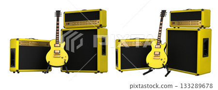 Set of amplifier with acoustic guitar isolated on white background. Set of amplifier with acoustic guitar isolated on white background. 133289678