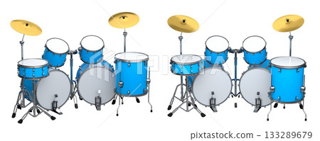 Set of realistic drums with metal cymbals or drumset on white background 133289679