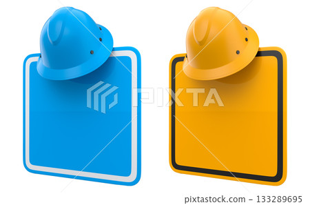 Blank traffic signs with different shapes and colors on metal poles on white background with clipping path, concept of road safety 133289695