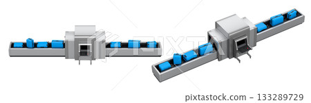 Set of Airport luggage conveyor belt or baggage claim area with suitcases on white. 133289729